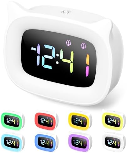 Digitaler Kinderwecker Mit Nachtlicht – Katzen-Design, 18 Wecktöne, Snooze-Funktion, 12/24h Anzeige, Farbe Rosa