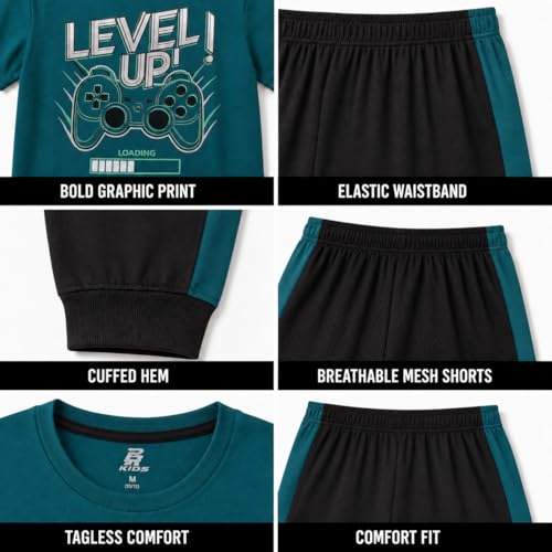 Image of Pro Athlete Boys Pants Set - 3 Piece Active Short Sleeve Graphic Tees Athletic Shorts and Jogger Sweatpants for Boys