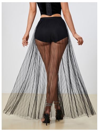 Milumia Women's Sheer Mesh Skirt See Through A Line High Waist Maxi Skirt2