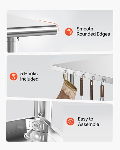 Image of VEVOR Stainless Steel Work Table, 24x60 Inch Food Prep Table, Commercial Kitchen Workstation with Adjustable Undershelf, Metal Heavy Duty Utility Worktable, for Restaurant Home Hotel Garage Outdoor