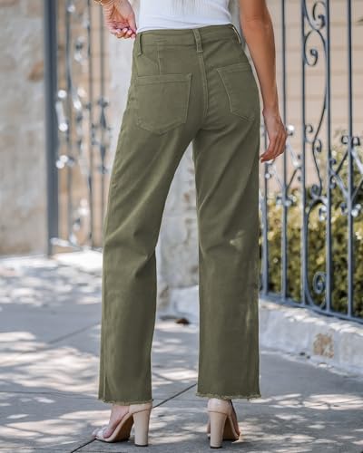 Image of GRAPENT Straight Leg Jeans for Women High Waisted Stretchy Frayed Raw Hem Loose Denim Pants Casual Baggy Jean Trousers