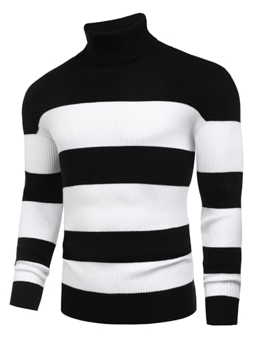 Image of COOFANDY Mens Ribbed Slim Fit Knitted Pullover Casual Turtleneck Sweater