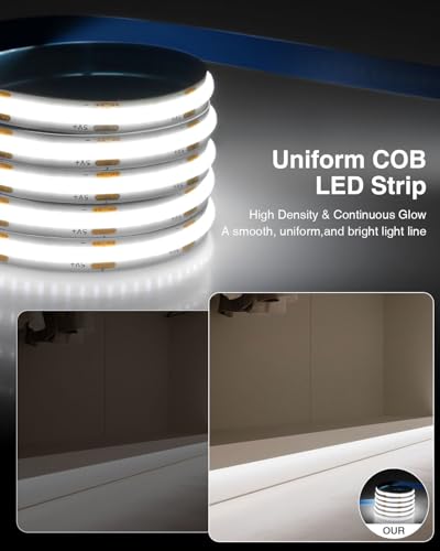 Image of Aclorol COB LED Strip Lights 5V Cold White 6000K 3FT LED Light Strip High Density and Bright Under Cabinet Tape Light for Bedroom Bedframe Kitchen Sideboard Lighting Project 320LEDs /M (2 Pack)