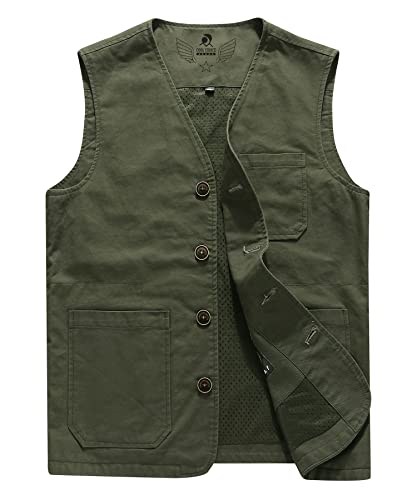 Oralidera Gilet da Caccia Trekking Safari Uomo Cotone Gilet da Pesca Multi-tasca Fotografia Giacca senza Maniche da Lavoro, Verde, M