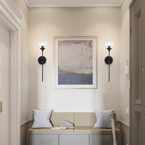 Image of KCO Lighting Matte Black Industrial Wall Sconces Set of Two 1-Light Mid Century Bathroom Wall Mounted Light Sconce Modern Clear Bubble Glass Globe Wall Sconce Lamp Set of 2