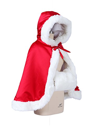 Beautelicate Wedding Cape Hooded Cloak For Bride Winter Reversible With Fur Trim Free Hand Muff Hip-Length Apple Red #TOP2