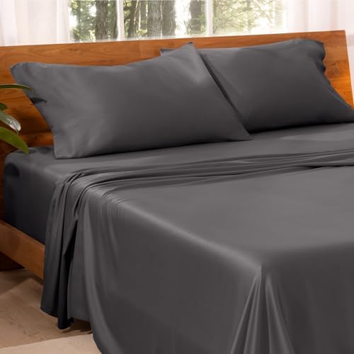Bare Home Lyocell Tencel Sheet Set - Queen Size - 4 Piece Set - Derived from Eucalyptus - All-Season - Ultra Soft - Deep Pocket (Queen, Forged Iron Grey) - Thumbnail 3