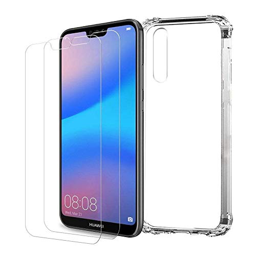 Huawei P20 Pro Funda y Protector de Pantalla *2, MISSDU Transparente Silicona Fundas Silicona Crystal Shell Case Panel Trasero Transparente y Esquinas reforzadas en TPU