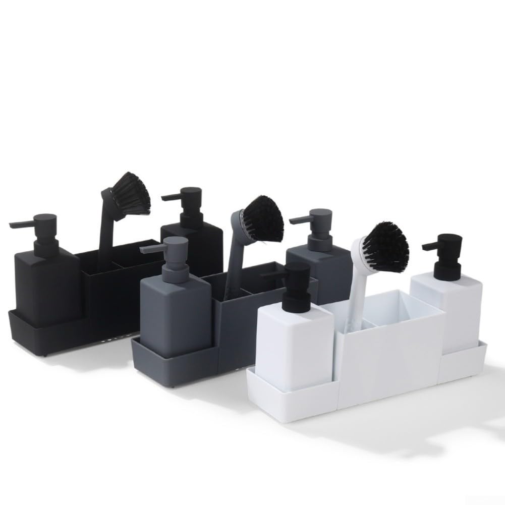 Fregadero de cocina para carrito con dispensador de jabón, organizador de estación de lavado de platos de encimera, botellas de 350 ml, soporte para cepillo de esponja, bandeja de goteo, plástico ABS