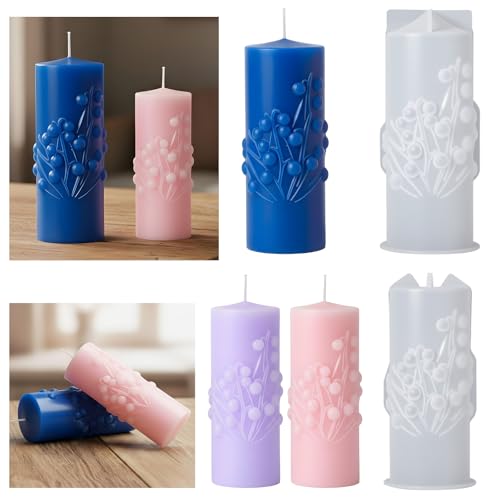 Hpmjz 2 Pcs Silicone Candle Molds for Candle Making Bell Orchid Pillar Candles Moulds for Candles Making Cylinder Resin Casting Epoxy Mold DIY Silicone Mould for Makings Wax Soaps Crafts