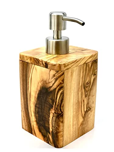 D.O.M.® soap dispenser made of olive wood, from rustic to elegant, porcelain, stainless steel, olive wood (soap dispenser enjoy no. 006)