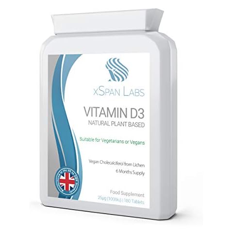 Vitamin D3 Natural Plant Based 25µg ( 1000 IU) 180 Tablets - Vegan Cholecalciferol from Lichen- Exclusively Manufactured in The UK Cover