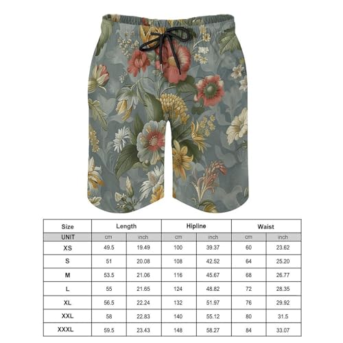 Men's Swim Trunks Quick Dry Board Shorts with Pockets Beach Shorts Green Vintage Flowers Bathing Suits for Men2