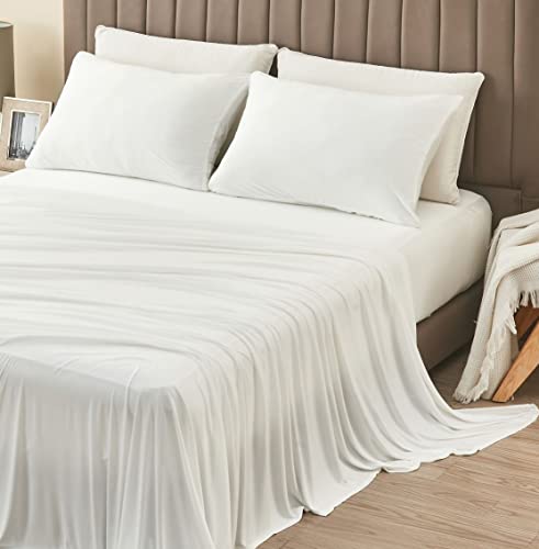 Great Bay Home Luxuriöses Mikrofaser-Bettwäsche-Set für Queensize-Betten,ultraweiche, leichte Mikrofaser-Bettlaken,tiefe Tasche, weiche Bettlaken,4-teiliges Schlafzimmer-Set (Queensize, Alpinweiß) Cover