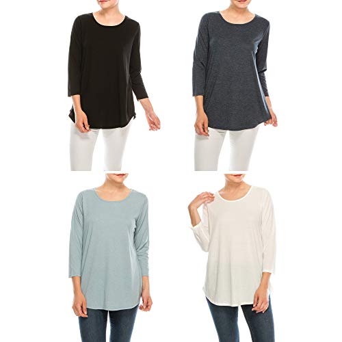 Urban Diction 4 Pack Women's Long Sleeve Comfortable Crew Neck T-Shirts (X-Large)