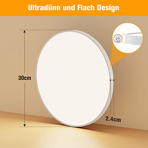 OUILA Deckenlampe LED Deckenleuchte Flach Rund Ø30CM 3000K für Küche Bad – Ansicht 4