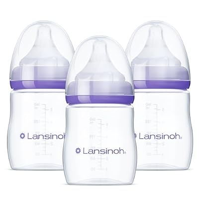 Lansinoh Anti-Colic Baby Bottles, BPA-Free Plastic, 5 Ounces, 3 Count, Slow Flow Nipples (Size S), Breastfeeding Bottle with NaturalWave Design, Baby Essentials