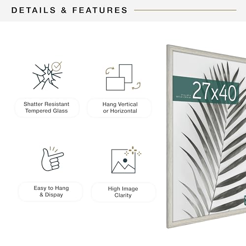 MCS Studio Gallery Movie Poster Frame 27x40 Gray Woodgrain, Vertical & Horizontal Wall Hanging Large Picture Frame for Photos, Artwork & Custom Posters (1-Pack)