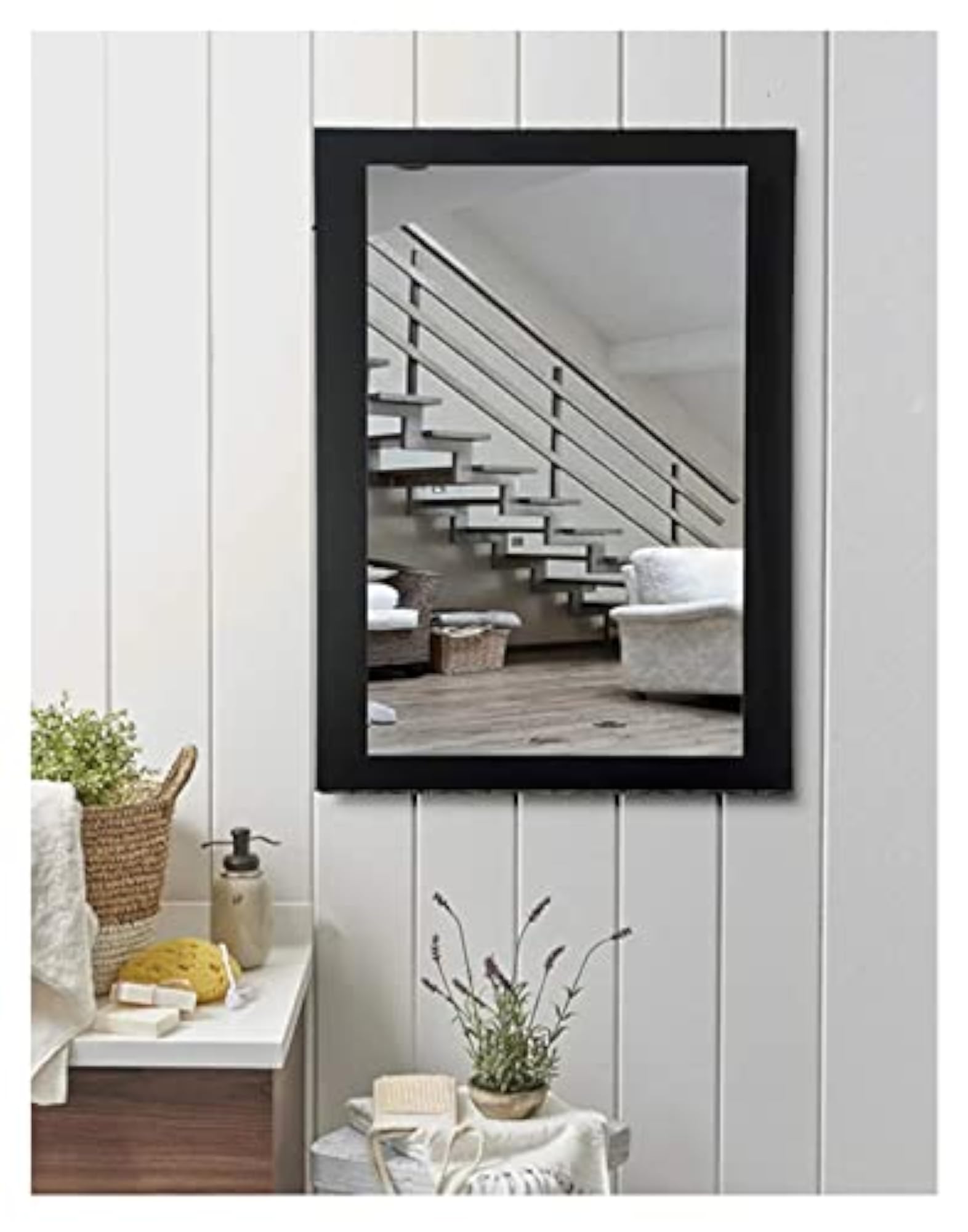 Wood Black Flat Decorative Wall Mirror