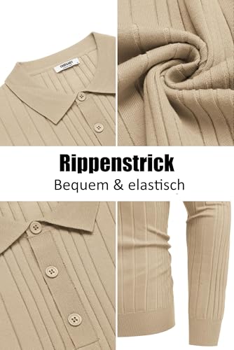 COOFANDY Men's Jumper Polo Shirts Long Sleeve Polo Neck Jumpers for Men Knitted Sweaters Casual Jumper Regular Fit Light Khaki L - Image 5