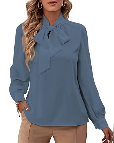 Rooscier Camicetta elegante da donna con fiocco e maniche lunghe