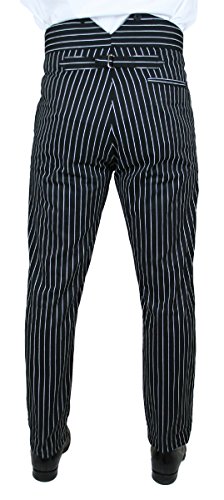 Historical Emporium Men's High Waist Henderson Striped Cotton Trousers, Victorian Western Pants with Suspender Buttons4