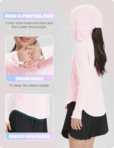 baleaf Girl's Sun Shirt UPF50 UV Protection Long Sleeve Kids SPF Athletic Hoodie Rash Guard Tops Clothing4
