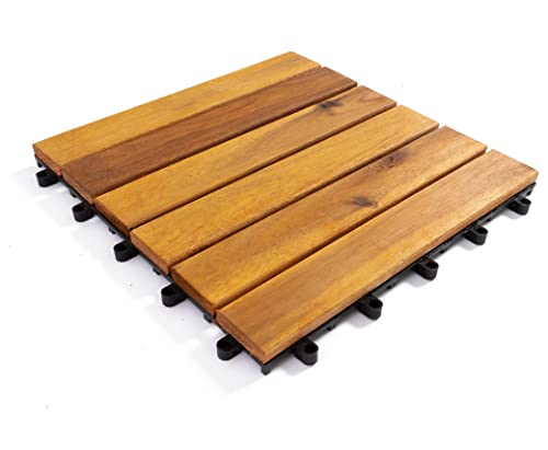 Yamazing 12”X12” Solid Wood Interlocking Flooring Tiles (Pack Of 9), Acacia Hardwood Deck Tiles, Floor Tile For Both Indoor & Outdoor Use, Patio Garden, Waterproof All Weather, 6 Slat (9 Sq Ft) #TOP7