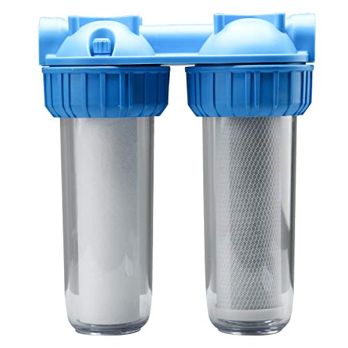 DasMarine Dual Whole House Water Filter Purifier with Filters,Carbon Block and Sediment Included,Water Filter Purifier Kit with Housing Wrench,Screws