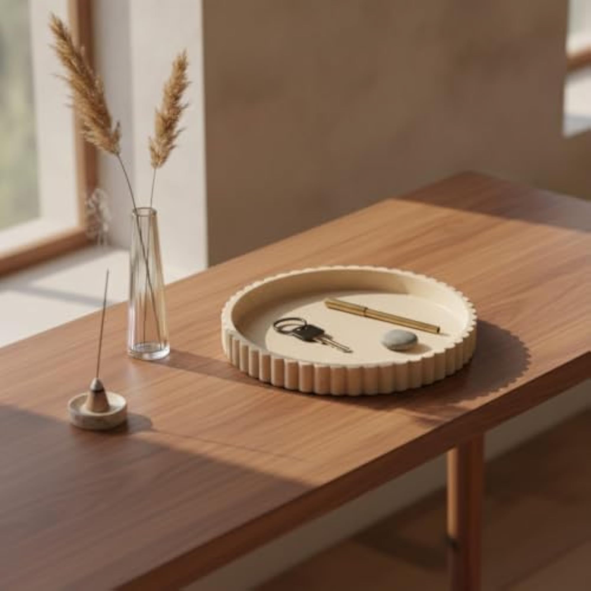 Speckled Tray with Fluted Rim, Minimalist Decorative Catchall