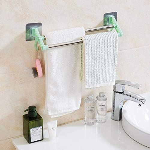 タオルバー タオルレール ステンレススチール パンチフリー タオルレール バスルーム ダブルポスト 壁取り付け ブルー (色: クリ