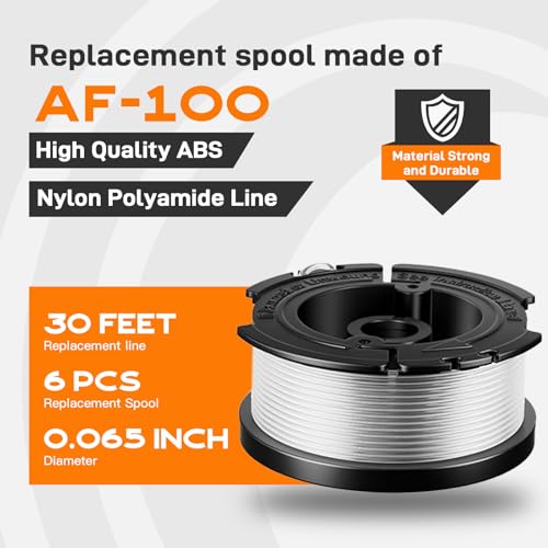 Image of AF-100 AF100 Weed Eater Spool Compatible with Black and Decker BESTA510 LST522 LSTE525 LST300,for AFS Automatic Feed Spool 30ft 0.065 inch 8Pack(6 Spools, 1Cap, 1Spring)