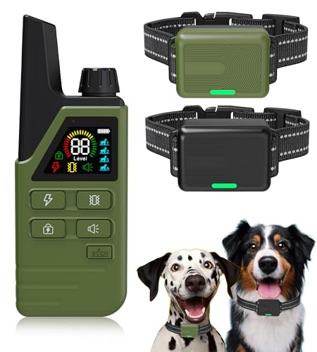 Dog Shock Collar 2 Dogs (5-120Lbs) - 4500FT Dog Training Collar with 3 Training Modes, Security Lock,IP67 Waterproof＆Rechargeable e-Collar with Remote for All Breeds (Green)