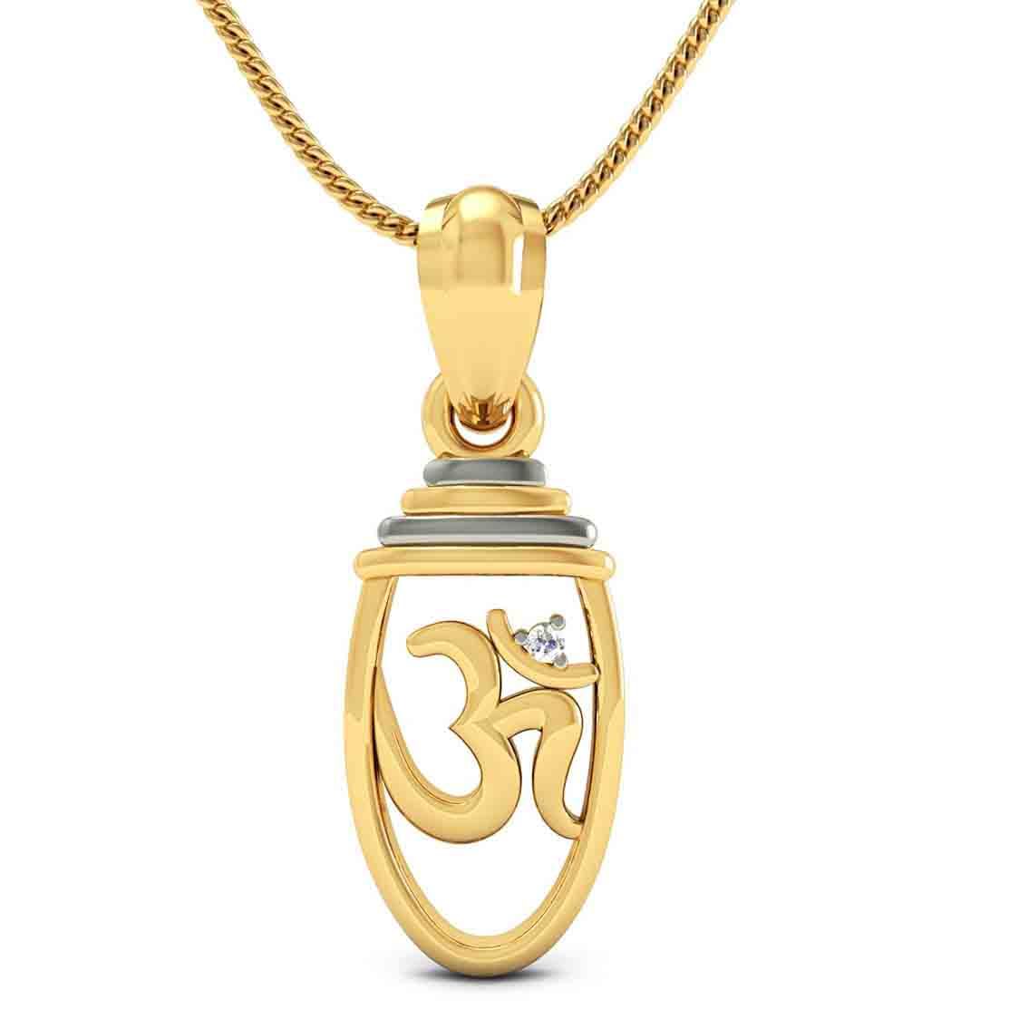 925 Sterling Silver Gold Plated Om Temple pendant for Men & Women With Cable Chain | Pure Silver Religious Locket for Good Health & Wealth