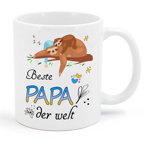 Geschenke Papa Tasse mit Spruch Bester Papa der Welt Faultier Tasse...