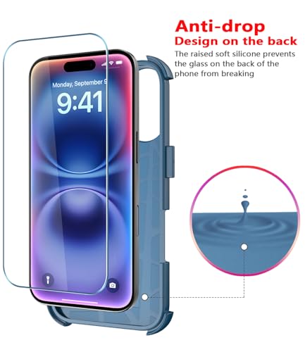 Image of Diverbox for iPhone 16 Plus Case [Shockproof] [Dropproof] [Tempered Glass Screen Protector + Camera Protectors] Heavy Duty Protection Phone Case Cover for Apple iPhone 16 Plus (Blue)