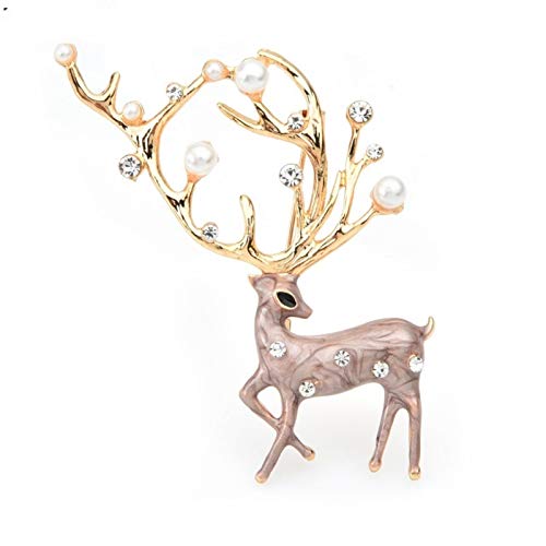 Broche cerf en alliage fin et finitions perle de style joaillerie