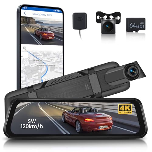 Rétroviseur dashcam 4K Hodozzy écran de 9.66 pouces avec caméra de recul et vision nocturne