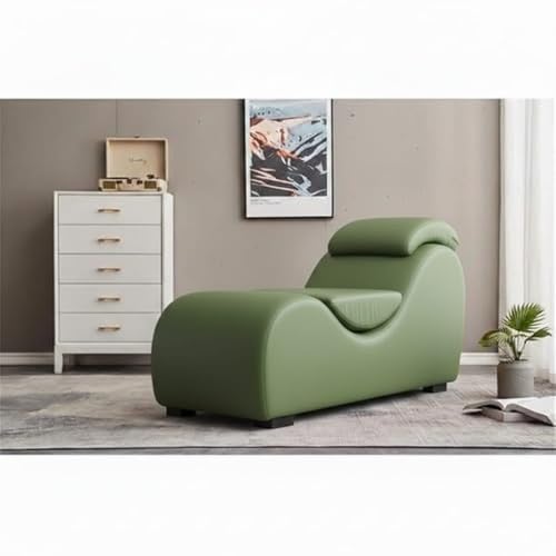 Image of SOUL CRAFT Sheesham Wood Leatherate Tantric Loung Chair, Yoga Chaise Lounge,Chaise Sofa Modern Lounge,Relaxing Chaise Lounge Chair, loveseats with Cushion (Green)