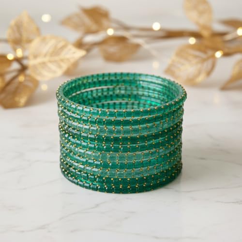 Image of SUNDRAM Raindrop Glass Bangles Set for Women & Girls, Transparent Crystal Kanch Ki Chudi for Wedding & Party, Set of 12