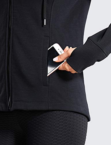 Crz Yoga Women's Cotton Hoodies Full Zip Relaxed Fit Athletic Running Jacket Top With Thumb Holes Black Small #TOP3