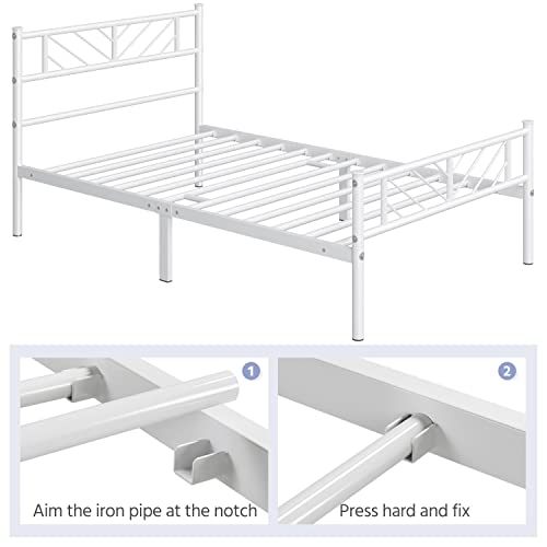 Yaheetech Metallbett 90 x 190 cm Minimalistischer Bettrahmen mit Kopfteil Gästebett mit Lattenrost für Schlafzimmer Gästezimmer 32cm Höhe unter dem Bett Weiß