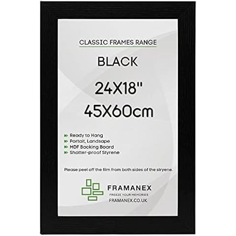 FRAMANEX Modern Black Colour 45X60 CM Picture Photo Poster Frames | 60X45 CM Rectangle Picture Frame | Wood Finish Photo Frame Cover