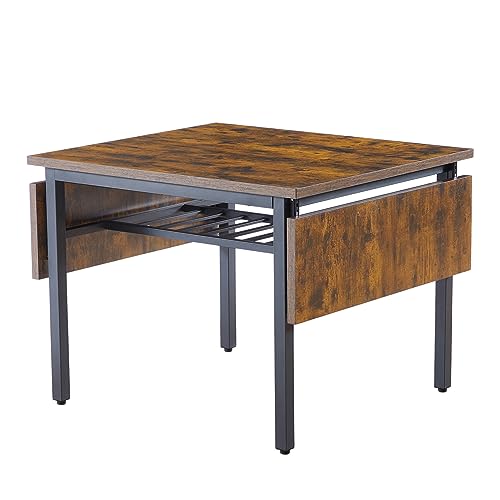 Tmsan 63.2' Folding Dining Table for 4-6 People, Drop Leaf Table with Storage Rack Extendable Kitchen Dinner Table for Small Spaces, Chairs Not Included (Brown)