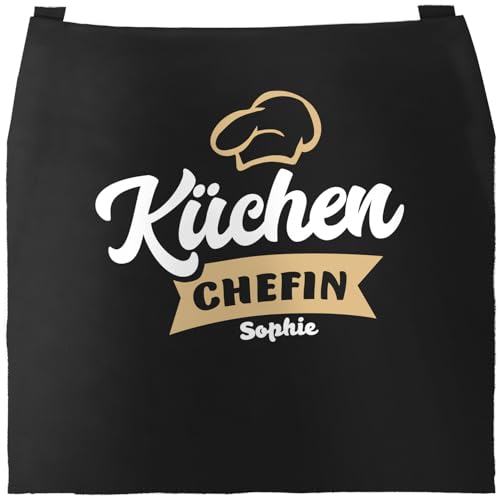 SpecialMe® Küchen-Schürze mit Namen Aufdruck Küchenchef individualisierbar Kochschürze Männer Frauen personalisierte Geschenke Schwarz unisize