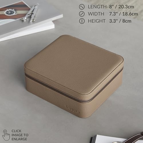 TAWBURY 6 Slot Leather Watch Case – Unisex Luxury Travel Watch Case for Men and Women | Genuine Leather Watch Box 6 Slot | Portable Watch Carry Case | 6 Watch Holder for Men (Taupe)