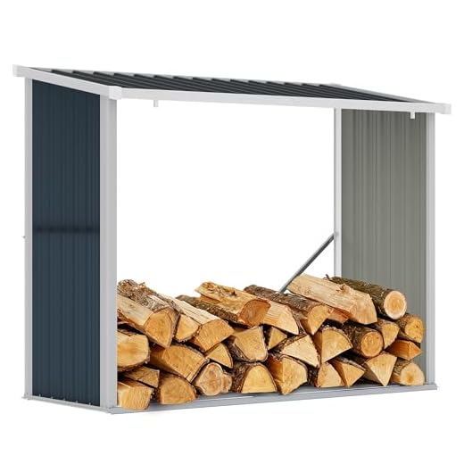 Outsunny Casetilla para Leña Acero Galvanizado Cobertizo Leñero de Almacenamiento de Troncos con Techo Inclinado para Jardín Terraza Exterior 185x84x133,5/148,5 cm Gris
