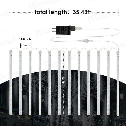 Ponwec 24 Tubes 576 Leds Meteor Shower Rain Lights 12.2 Inch Falling Rain Lights Icicle Rain Drop Lights Waterproof Cascading Lights For Christmas Halloween Holiday Party Wedding Patio Outdoor (White) #TOP6