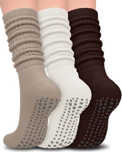 Image of Aoliks Pilates Grip Socks for Women, Slouch Non Slip Yoga Socks for Barre Class, Cozy Scrunch Grippy Socks for Indoor Home Floor