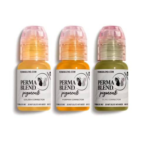 Perma Blend - Corrector Tattoo Kit - Pigment Corrector Tattoo Ink with Titanium Dioxide, Professional Tattoo Ink - Olive, Pumpkin & Golden Correctors - Microblading Ink Makeup Kit, Vegan (0.5 oz Each) Cover